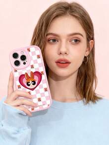 THE POWERPUFF GIRLS X SHEIN 粉色可爱女英雄印花手机壳，白色格子印花手机壳，甜美可爱风格，兼容iPhone和Galaxy，适合女孩日常使用或作为礼物。手机壳兼容iPhone 17/Air/17 Pro/17 Pro Max，保护壳兼容iPhone和Galaxy。 - 粉色 - 查看 2