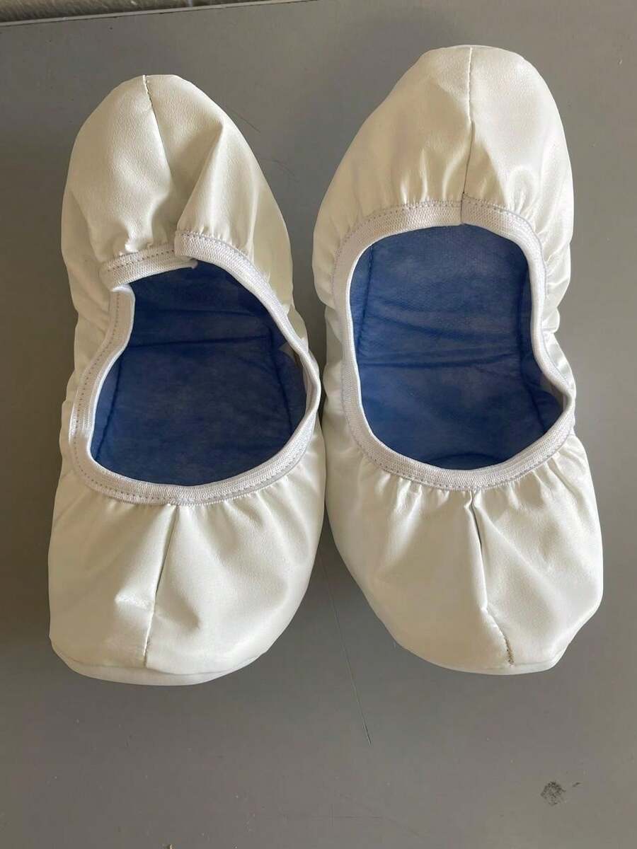 Mujer Zapatos de Baile Suave Punta Redonda Elástico Estilo Clásico para Estudio Ballet - Blanco - Ver 1