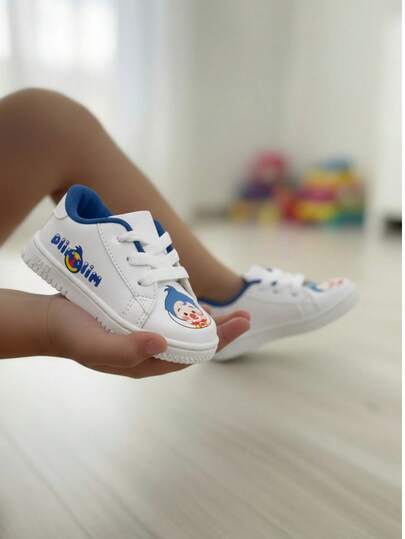 Tenis niño caricatura PU punta redonda cordones suela plana estilo urbano uso escolar deportivo