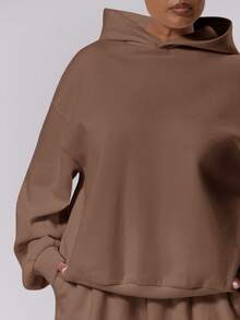 MUSERA Plus Size Fleece Hooded Sweatshirt , Winter, Back To School, Cute, Everyday, Casual, Coffee Club Curve Spring - Chocolate Brown - View 2