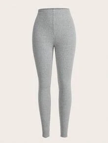 SHEIN EZwear 大码女士休闲纯色打底裤，适合秋冬季节穿着。 - 彩色 - 查看 3