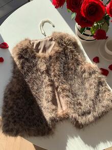 Comfortcana Autumn And Winter New Fashion Chic Women's Brown Leopard Print Front Open Faux Fur Vest - Multicolor - View 4