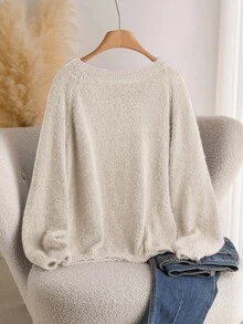 CosyJoli Pulover casual cu mânecă raglan, culoare solidă, mărime mare, pentru femei, toamnă/iarnă, vacanță de primăvară