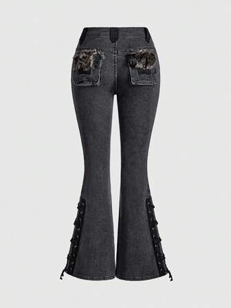 Grunge Punk Jeans de mezclilla mini de tiro súper bajo con parches y textura esponjosa, estilo Gyaru Gal Harajuku Y2K para mujeres