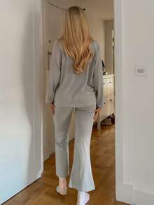 DAZY 3pcs Set Casual Striped Top, Camisole & Pants Women Pajama Set - Black and White - View 2