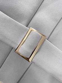 Franclia Women's Elegant Waist Cinched Long Sleeve Jacket With Faux Pockets, Autumn/Winter - Light Grey - View 5