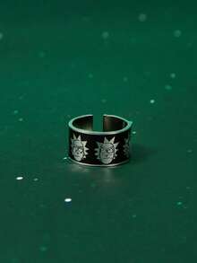 Rick and Morty X SHEIN Nhẫn kim loại khắc hình ông nội hoạt hình cổ điển vui nhộn - Bạc - Xem 4