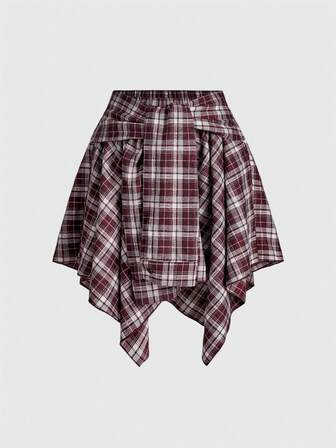 Grunge Punk Damen Grunge Vintage Kariert Asymmetrischer Layered Rock mit Schnürung