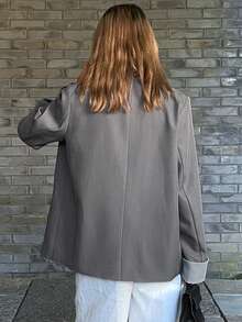 DAZY Áo khoác nữ dáng rộng, tay dài, cài khuy đơn, thời trang thu đông - Xám - Xem 2