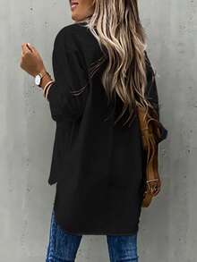 SHEIN LUNE Women Solid Color Long Sleeve Single-Breasted Casual Loose Shirt Fall Cloth For Women - Black - View 2