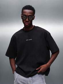 PLAYBOY X SUMWON Boxy Fit Crew Neck Short Sleeve Tee With Bunny Chain Graphics - Black - View 2