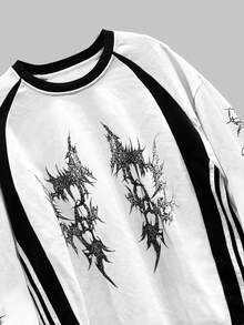 ROMWE MEN Street Life Men's Contrast Color Print Crew Neck Long Sleeve Pullover Sweatshirt - Multicolor - View 3