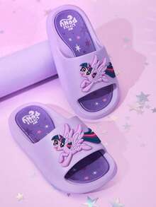 My Little Pony X SHEIN 可爱卡通暮光闪闪女孩紫色儿童拖鞋，适合幼儿和儿童，速干、轻便、耐用的EVA材质，室内外皆宜，可在浴室、游乐场、游泳池、海滩等场所穿着，独角兽图案，送礼佳品。 - 紫色 - 查看 10
