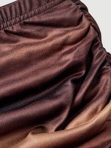 SHEIN MOD 2pcs Women's Casual Minimalist Ruched Bodycon Mini Skirt Set - Coffee Brown - View 4