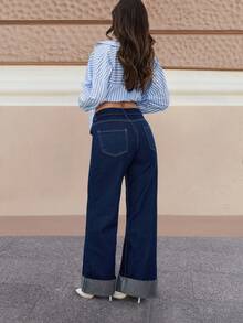 EURMUSE Petite Mid Waist Rolled Up Wide Leg Jeans Jeans For Women Wide Leg Pants