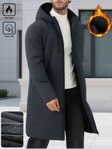 Manfinity Homme 男士休闲保暖拉链连帽羽绒服，秋冬季 - 深灰色 - 查看 3