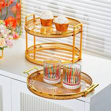 1 Colorful Circular Double-Layer Tray, Modern Double Compartment Tray, Suitable For Dining Tables, Parties, Outdoor Christmas Gift Decoration, Etc - Multicolor - View 5