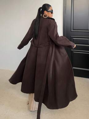 Sunspun معطف كاجوال بلون أحادي للنساء كبيرات الحجم، بتصميم بسيط وأنيق، مناسب للارتداء اليومي، ملابس خارجية من الصوف للنساء في فصلي الخريف والشتاء