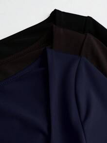 Sweetra 3pcs/Set Women's Long Sleeve Bodysuit In Apricot, Coffee Brown, Black, Slim Fit Minimalist Commuter Versatile - Multicolor - View 5