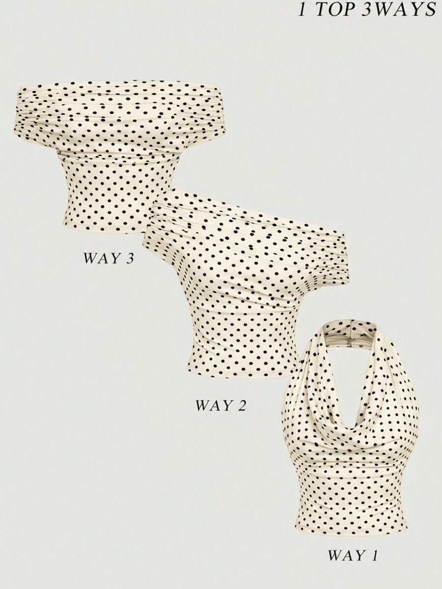 SHEIN MOD Women's Elegant Polka Dot Mesh Versatile Camisole, Summer,Summer Holiday Outfits - Apricot - View 1