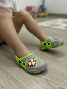 Zueco niña decoración botones alegre punta redonda talón abierto estilo divertido para verano y hogar - Verde - Ver 3