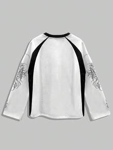 ROMWE MEN Street Life Men's Contrast Color Print Crew Neck Long Sleeve Pullover Sweatshirt - Multicolor - View 2