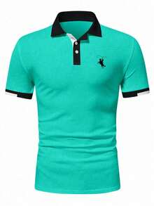 Manfinity Mode 夏季男士短袖休閒單排釦Polo衫 - 綠色 - 查看 3