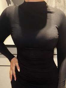 MDEdit Váy dài tay thanh lịch dành cho nữ có trang trí bằng kim loại, phù hợp cho những buổi hẹn hò bình thường, đi chơi, tiệc đêm và sự kiện trang trọng, mùa thu - màu đen - Xem 3