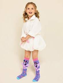 My Little Pony X SHEIN 2 Pairs Cotton 3D Wings Soft & Breathable Moisture-Wicking Kids Stockings Purple&Blue Cute Cartoon Calf Socks Reinforced Toe & Heel For Cosplay Princess Summer Winter,Twilight Sparkle&Rainbow Dash,Unicorn,Gift Ideas