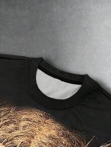 Manfinity EMRG 男士休闲时尚街头耶稣标语印花长袖短款T恤，春秋季耶稣黑色衬衫 - 彩色 - 查看 5