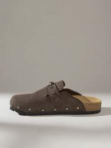 Solecia Women's Buckle Design Casual Slip-On Mules - Coffee Brown - View 3