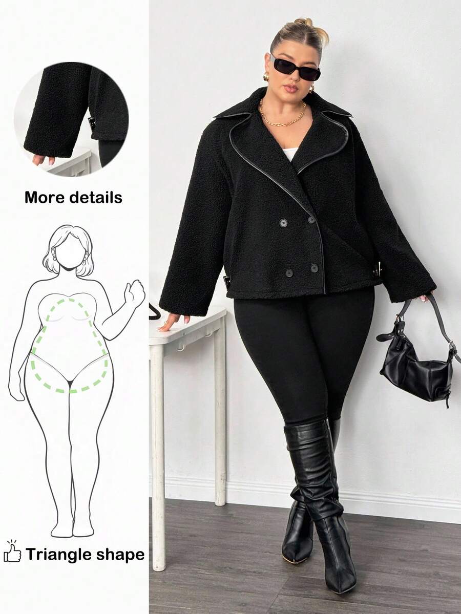 Truni Damen Jacke in Große Größen aus Teddyfell und Lammwolle mit Langarm für Winter, Herbst - Schwarz - Übersicht 1