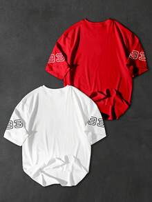 Manfinity EMRG 男士休闲字母印花短袖T恤，夏季 - 彩色 - 查看 2