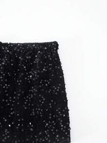 Rok Mini Warna Polos dengan Hiasan Payet, Cocok untuk Liburan, Anak Perempuan Muda - Hitam - View 6
