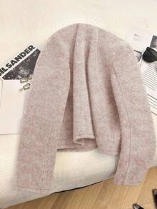 Franclia 时尚法式优雅短款棕色圆领长袖女式外套，秋冬款