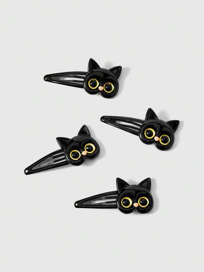 Grunge Punk 4 fermagli per capelli stile punk a forma di gatto nero, dolci e cool, stile retrò di alta qualità con elementi animali, accessori per capelli di design di nicchia
