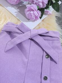 SHEIN Conjunto de 3 peças para meninas, estilo casual e moderno, composto por blusa de malha canelada, colete texturizado e calça com detalhes de botões. Ideal para outono/inverno. - Roxa - Ver 4
