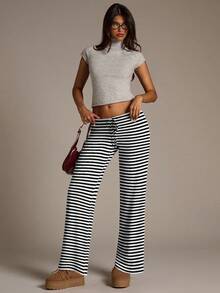 Aloruh Women's New Low Waist Brown Striped Pants, Autumn/Winter,Fall,Fall Clothes For Women,Women's Winter Clothes