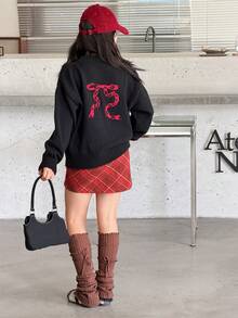 DAZY Tween Girls Round Neck Casual Bow Knit Sweater, Korean Style, Autumn/Winter - Black - View 9