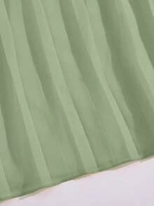 Tween Girls' Round Neck Sleeveless Waist Splicing Pleated Elegant Party Jumpsuit - Mint Green - View 6