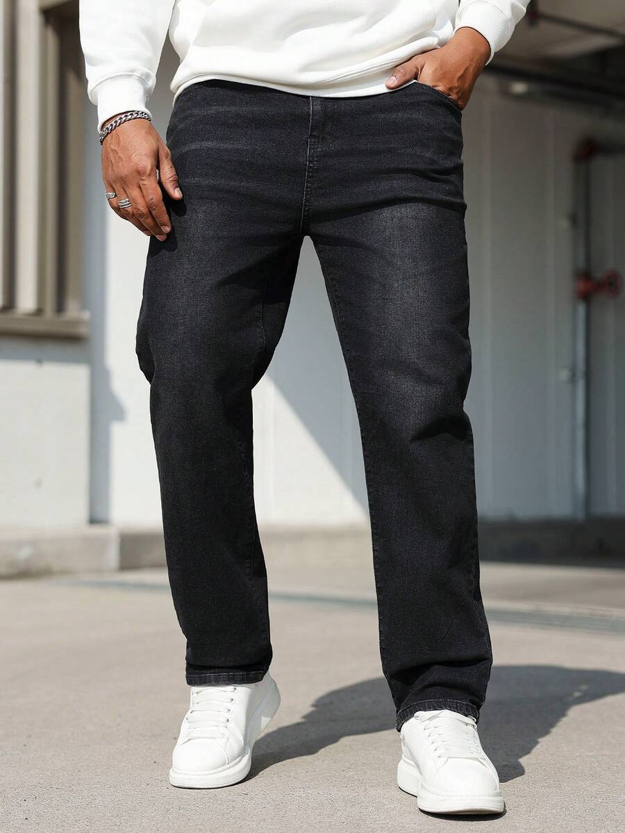 Manfinity Homme Quần jeans ống côn giặt thường ngày cỡ lớn dành cho nam - Màu xám đen - Xem 1