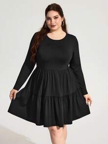 Enliva Große Größen Apfel-förmiges Damen Schwarz Langarm Locker Große Größen T-Shirt Kleid Herbst Kleidung für Damen, Winter, CURVE PLUS