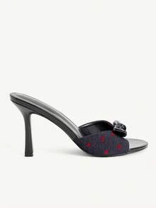 CUCCOO CHICEST 女士蝴蝶结装饰心形图案时尚百搭高跟凉拖 - 彩色 - 查看 3
