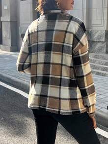 SHEIN Plaid Pattern Maternity Regular Jacket, Fleece Outerwear For Autumn/Winter - Multicolor - View 2