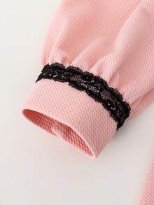1pc Girls Jacquard Knit Dress With Detachable Black Bow Collar, Casual & Fashionable For Daily Wear, Suitable For All Seasons - Pink - View 7