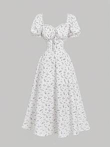 SHEIN MOD Summer Purple Countryside Resort Chic Puff Sleeve Ladies Dress, Milkmaid Style Valentine's Day Vacation Outfits Woman Birthday Dresses For Women - Mauve Purple - View 1