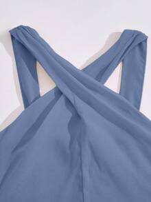 Girls' Round Neck Sleeveless Waist Splicing Pleated Elegant Party Jumpsuit - Mint Blue - View 7