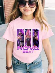 تي شيرت كاجوال قصير الأكمام بطبعة فتاة كرتونية كيوت من نوفا بيت، مناسب للأعلى في الربيع والصيف