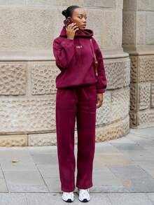 Yess Loren Women's Casual Loose Solid Color Elastic Waist Sweatpants With Pockets - Burgundy - View 6