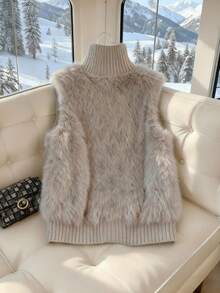 GlowEve Women's Mohair Knitted Cardigan Jacket, High-End Casual Outerwear For Autumn/Winter - Khaki - View 2